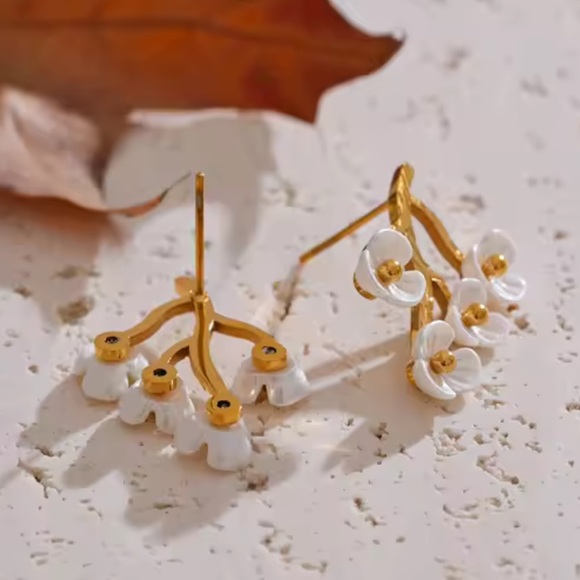 Delicate Cherry Blossom Gold Statement Earrings - Picture 12 of 17